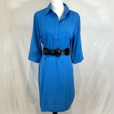Coeur De Vague blue belted midi shirt dress with pockets size large NWT