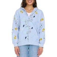 NWT Women  s Medium Peanuts Snoopy Woodstock Blue Embroidered Hoodie Sweatshirt