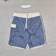 RVCA Men Shorts 32 Blue Swimwear Geometric MA117EAS Board Shorts Button 10"