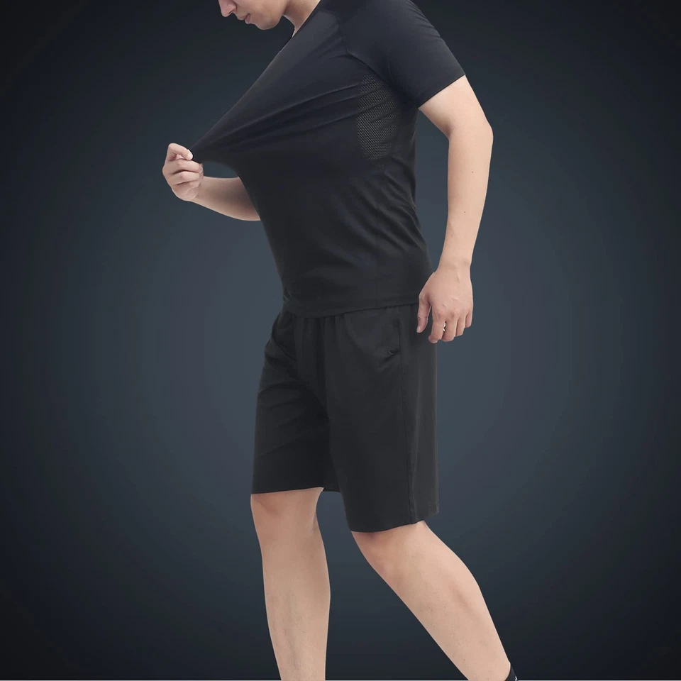 Men Compression Workout Set Dry Quick Shirt Pants Shorts Tights Jacket 5 Piec... - Image 3 of 4