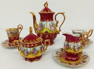 ADLER Porcelain Bavarian Tea Set Red Gold Ornate Design Collectible L401