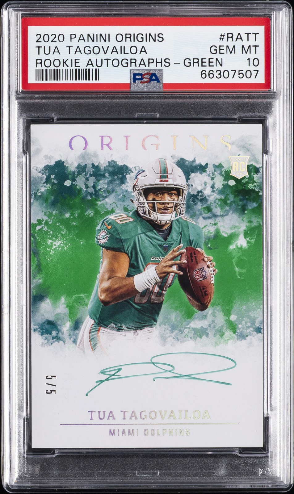 2020 PANINI ORIGINS RC AUTOS GREEN #RATT TUA TAGOVAILOA 5/5 PSA 10 AUTO