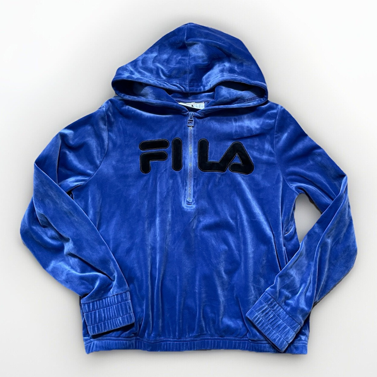 Felpa pullover vintage FILA donna indaco 1 4 zip cappuccio manica media lunga