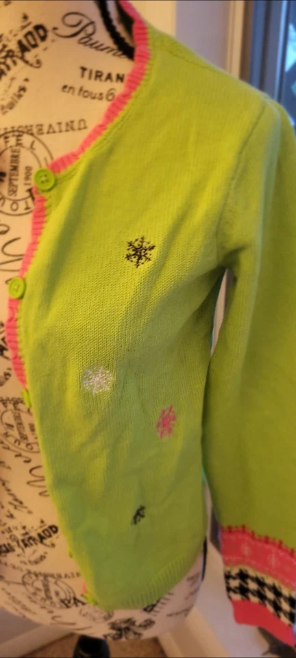Hartstrings Holiday Cardigan Apple Green Hot Pink Trim 14/16 Girls    Worn Once - Image 3 of 4