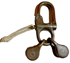 Vintage Antique Brass Double Sheave Marine Pulley Block w Swivel Hook Nautical