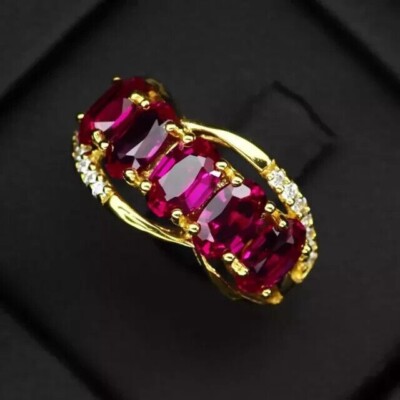 2.50 Ct Oval Cut Simulated Pink Ruby 925 Silver Ring In 14k Yellow Gold Plated