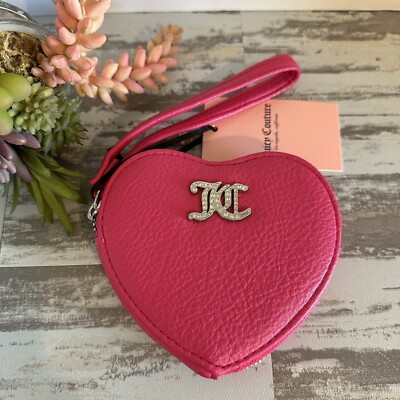 NWT Juicy Couture Pink Flash No Rules Zip Around Heart Wristlet Jeweled Logo