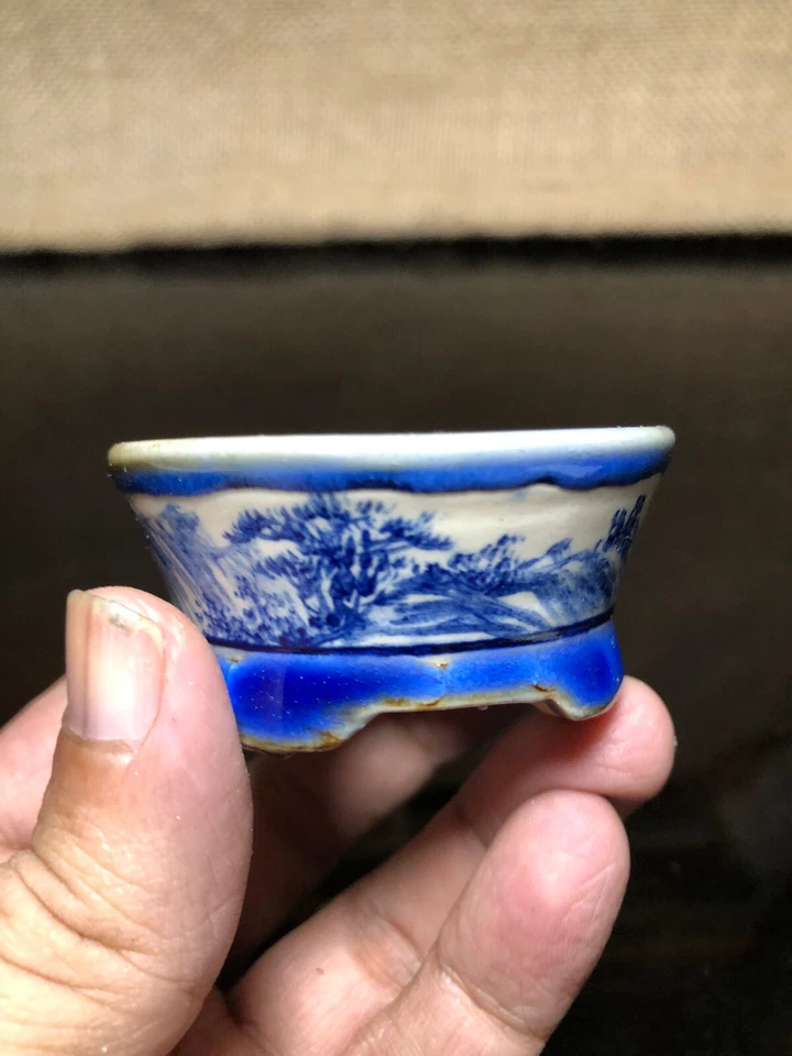 Unique bonsai pot, Drawing trees and mountains on ceramic material, mini size - Image 4 of 4