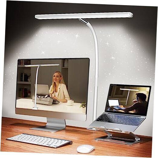 LED Desk Lamp for Office Home, Eye-Caring Desk Light with Stepless White