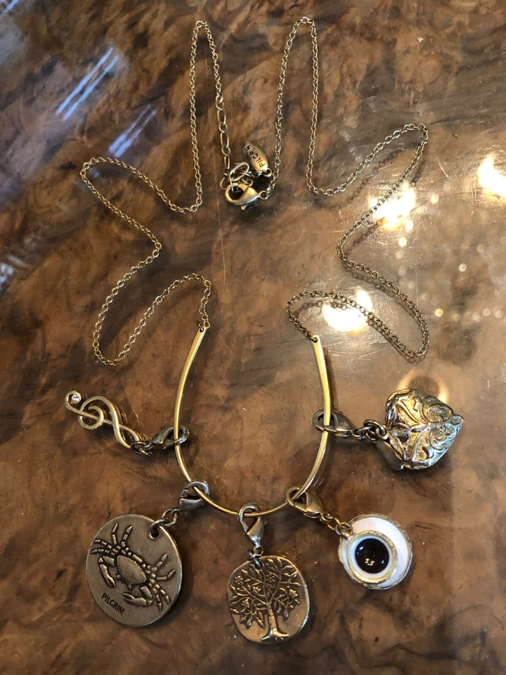 VINTAGE PILGRIM Denmark Danish CHARMS HOLDER NECKLACE Gold Tone - Image 2 of 4