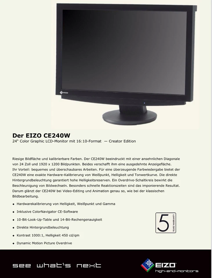 EIZO ColorGraphic Monitor CE240W/24“/10-Bit-LUT/ Made in Japan / hardwarekalib. - Bild 4 von 4