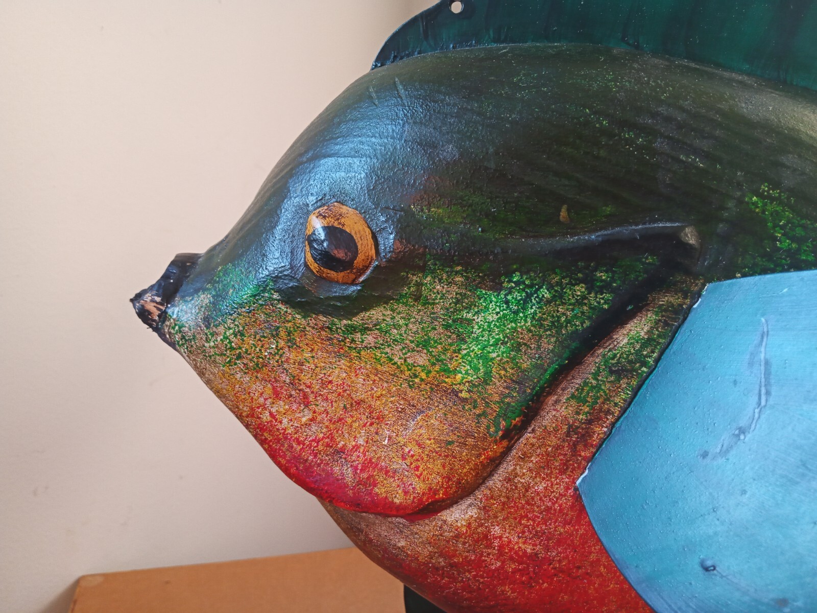 Vtg Carved Wooden Spearing Fish Sunfish Decoy P. Campbell Folk art 18"