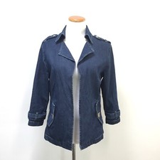 Westbound Womens Sz M Open Front Stand Up Collar Denim Jacket 3/4 Sleeve Unlined