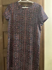 ADRIENNE VITTADINI / RED & White & Blue  Abstract Design Shortsleeve DRESS,  8