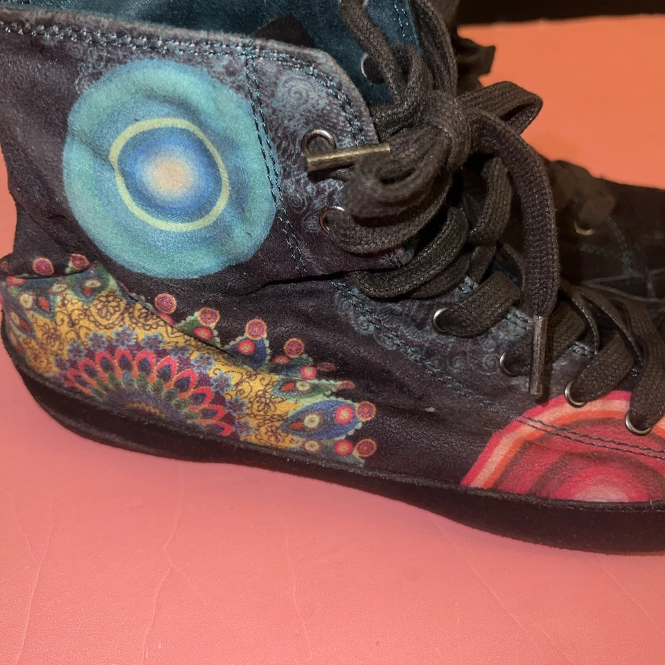 DESIGUAL BOTINES ALTOS Zapatillas Zapatos TEAL Negro ROSA Gamuza Con Cordones Talla 39EUR Foto 2 de 4