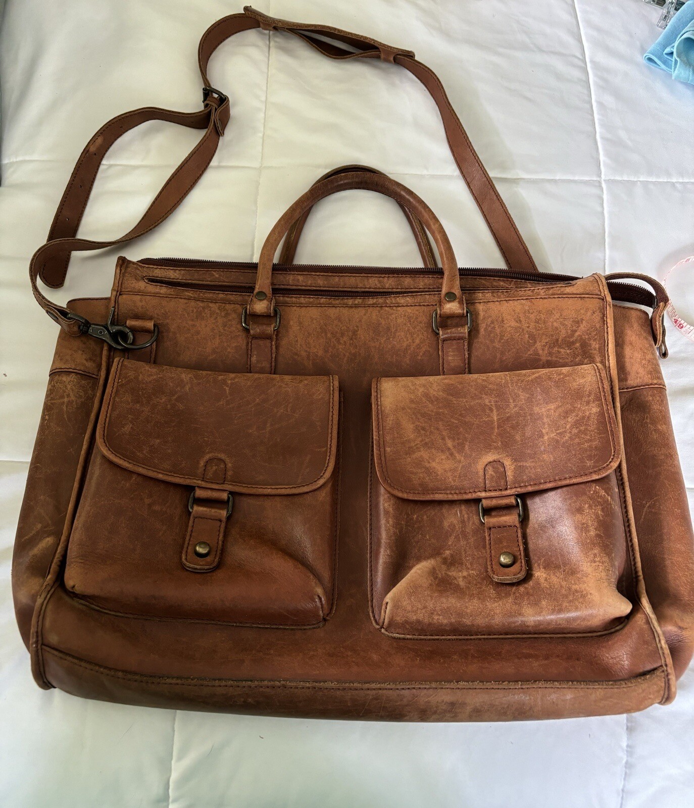 Vintage 90s Eddie Bauer Leather Messenger Laptop Crossbody Bag