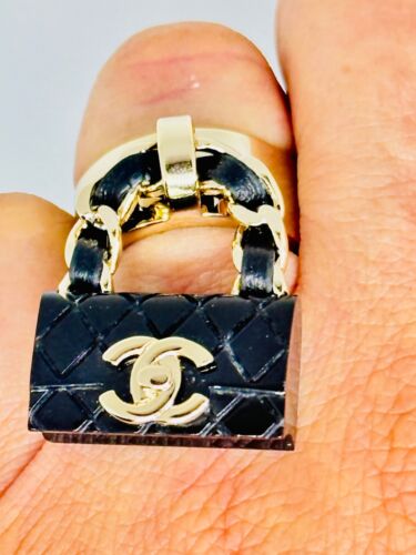 CHANEL Matelassé Black Micro Bag RING Leather Resin B23C charm Flap Bag - Picture 5 of 6