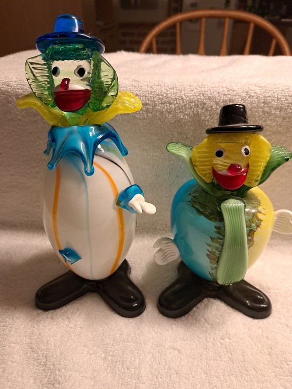 Pair Of GLASS CLOWNS  9 Inch And 7 Inch