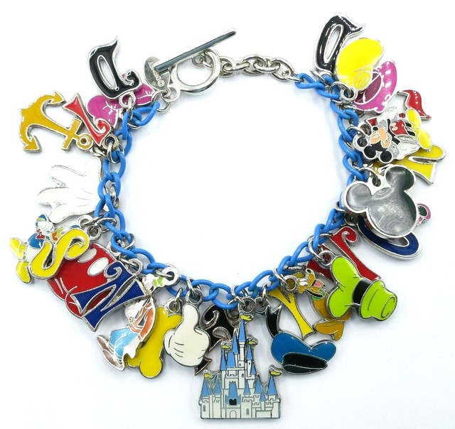 Disney World Silvertone And Blue Chain Charm Bracelet, 8 Inches eBay