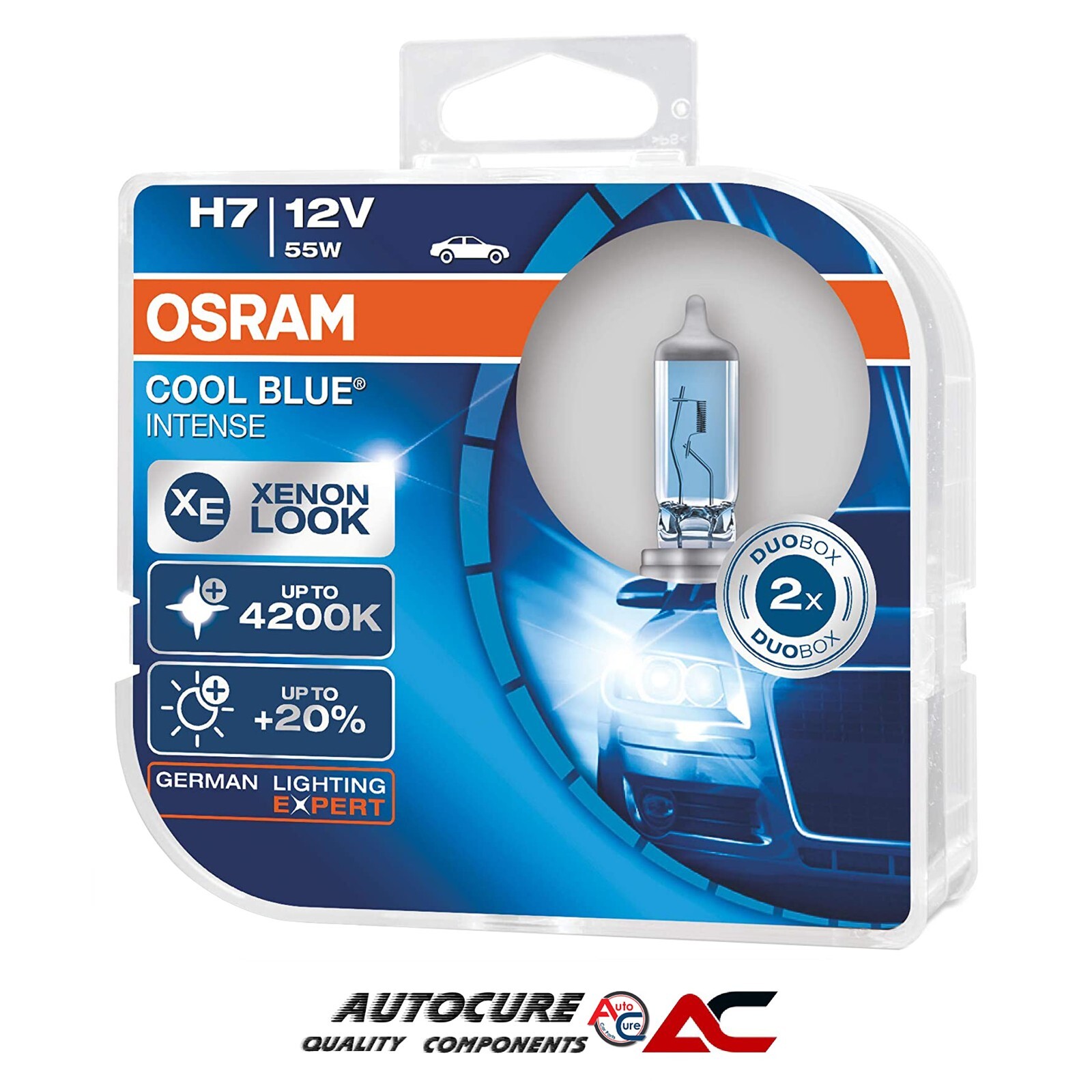 2x OSRAM COOL BLUE INTENSE XENON LOOK H7 499 PX26D 55W 12V BULBS 64210CBI-HCB
