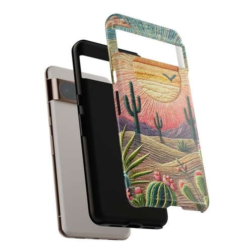 Faux Embroidered Sunset Cactus Phone Case, Desert Boho Aesthetic Cover | X83 - 第 164/266 張圖片