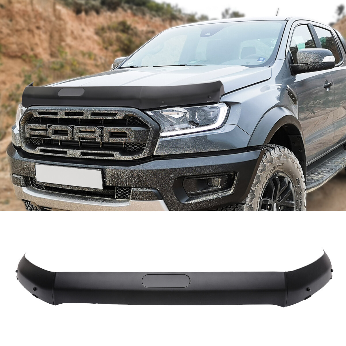 Motorhauben Deflektor Für Ford Ranger 2015-2022 - Insekten & Steinschlagschutz Dunkel