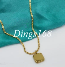 18K Yellow Gold Filled Italian 0.5" Black Onyx Square Thin Twist Chain Necklace