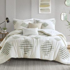 Comforter Set Chenille Tufted Geometric Comforter for Queen Size Bed, Down Al...
