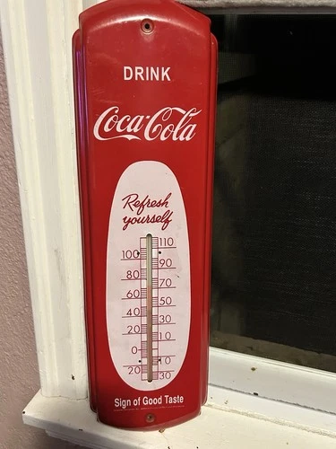 Vintage Coca-Cola Refreshing Metal Wall Thermometer Decorative Collectible