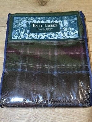 Vintage RALPH LAUREN Tartan Plaid Stadium THROW Blanket  50 x 68 NEW in PKG