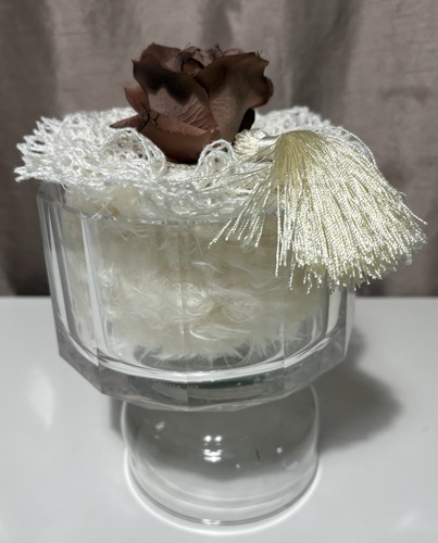 Polvere di rosa morbida fatta a mano in pedastallo piatto boudoir vanità regalo shabby chic - Foto 8 di 9