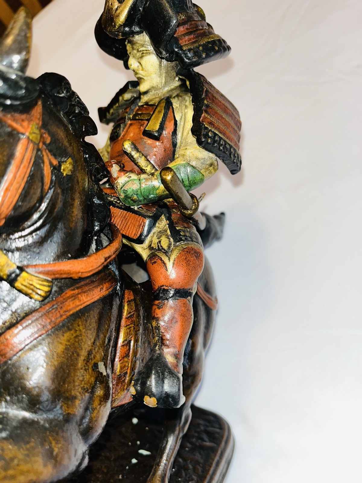 VTG Japanese Bronze Samurai Warrior on Horseback Statue 14x23 (Masashige style)