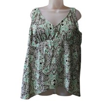 Swimsuits For All Black and Green Smocked Tankini Top