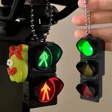 2 Pcs LED Traffic Light Keychain with Pedestrian Light, Fun Decorative Keyring