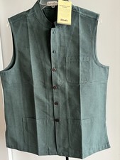 NWT Fabindia Men Sleeveless Modi Jacket Vest Nehru Collar Woven Cotton Green Med