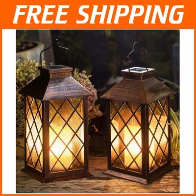 2 Pack Solar Lanterns Waterproof LED Flickering Lights