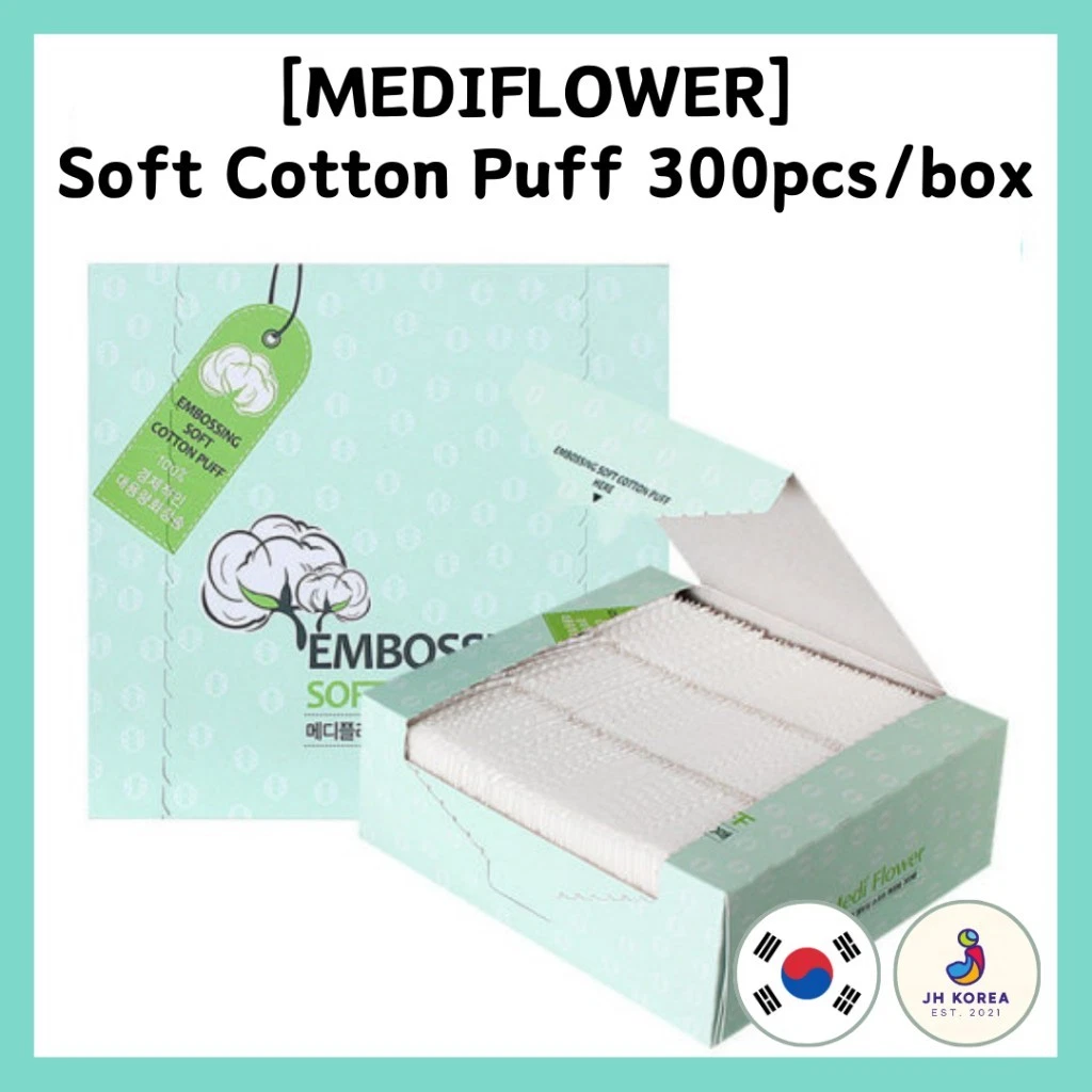 [MEDIFLOWER] Soft cotton puff 300pcs (1Box) / From Korea