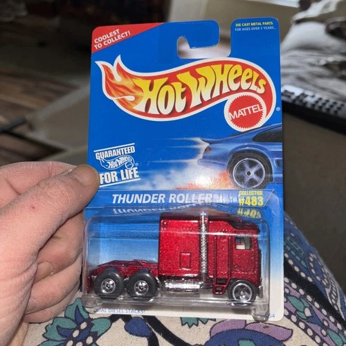 Vintage HotWheels THUNDER ROLLER - SEMI TRUCK 1996 #483 - Red,  5spk NIP #ss