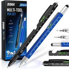 🔧 Multitool Pen 2-Pack 9-in-1 Gadget Christmas Gift for Men - LED Level Stylus