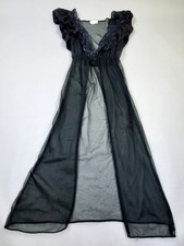 50s 60s SHEER CHIFFON Peignoir Robe Gown Ribbon Puff Ruffle Sleeve Lace Nylon