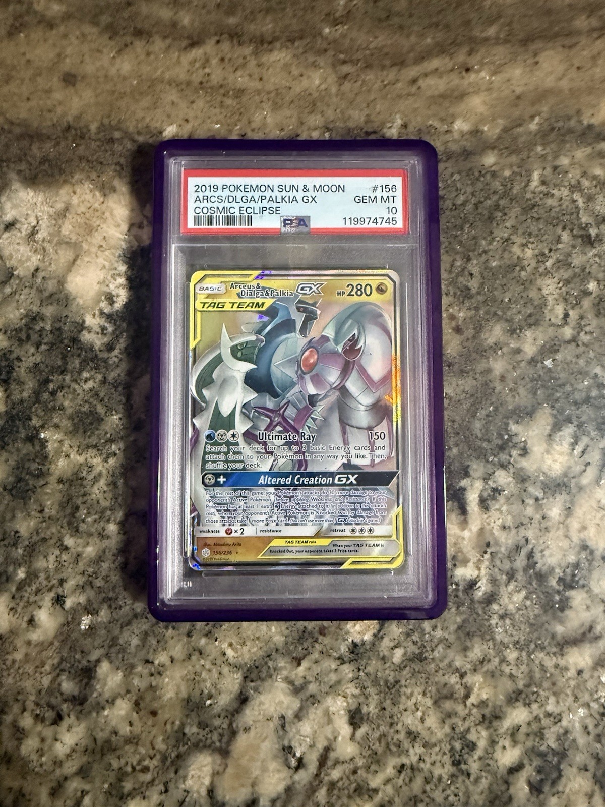 2019 Pokemon Cosmic Eclipse Arceus Dialga Palkia GX 156/236 PSA 10