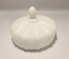 Vintage Anchor Hocking Old Cafe Milk Glass Lidded Candy Dish w/Finial 6.5"