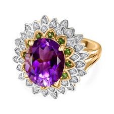 Amethyst, Chrome Diopside & White Zircon Floral Ring in 18K Yellow Gold Vermeil