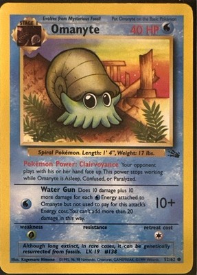 Omanyte 52/62 Common Fossil Pokemon Unlimited Lightly Played