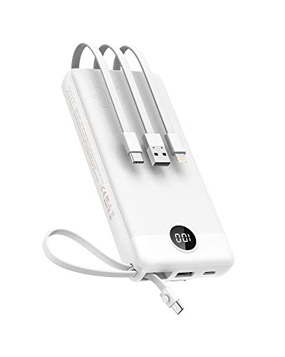 20000mAh Power Bank with Built-in Cables - Fast Charging for iPhone & USB-C Devices