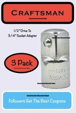 3 Pack New Craftsman 1/2" Drive to 3/4" Socket Adapter 4271 Bulk