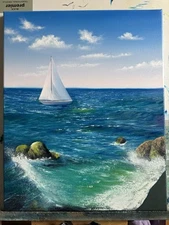 Oil Patient On Canvas yacht wave beach buy from artist Size Medium16/20 ArtDecor