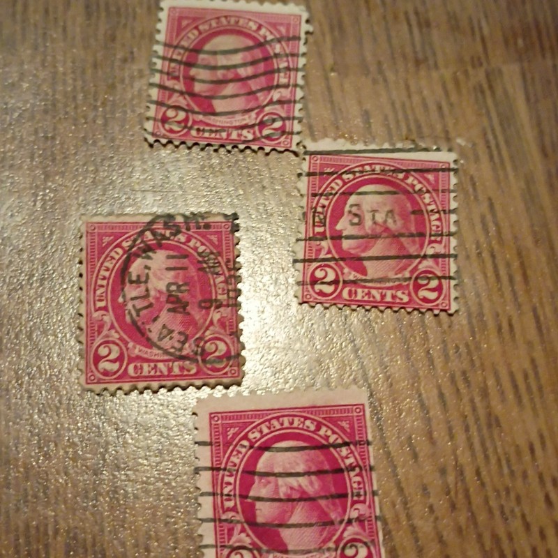 United States 2 Cent Red Postage Stamps Lot of 4 Machine Cancel Used