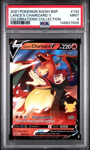 2021 POKEMON SWSH BLACK STAR PROMO CELEBRATIONS COLL LANCE'S CHARIZARD V PSA 9