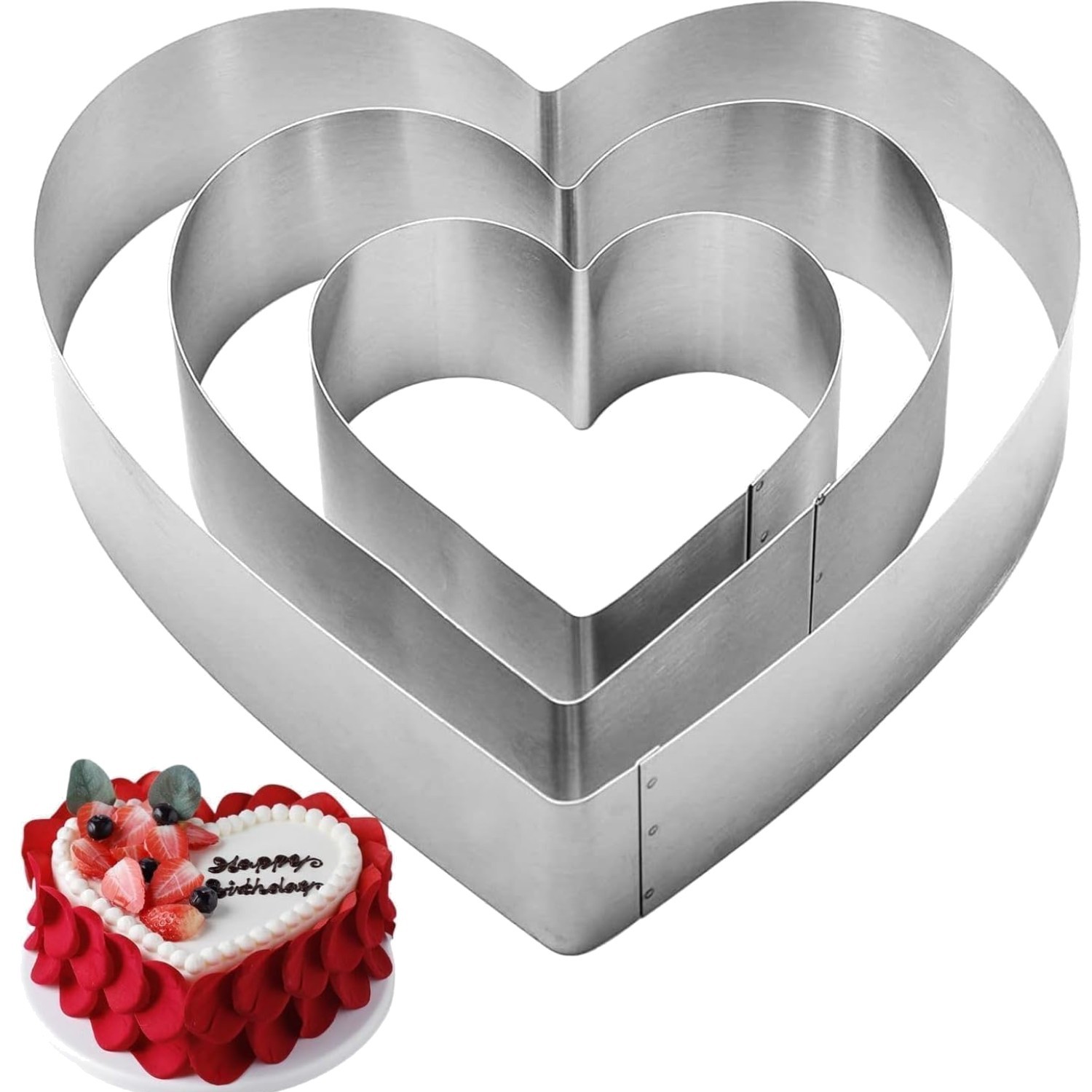 Herz Tortenring Set Edelstahl 3-teilig Backform Kuchenform für Kekse Kuchen